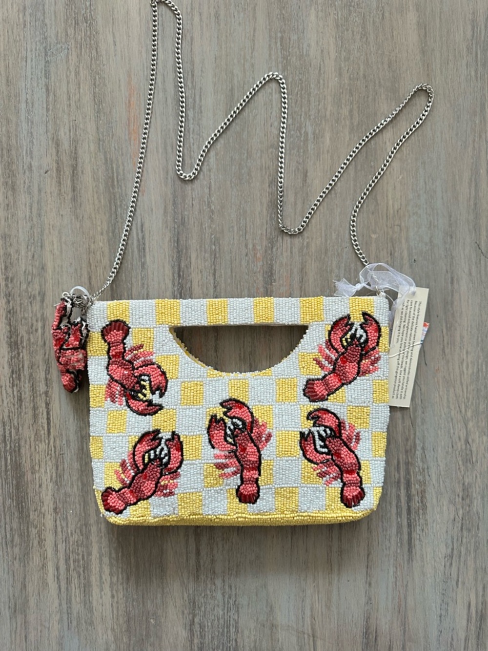 Made in India Beaded Lobster Checkered Crossbody Bag